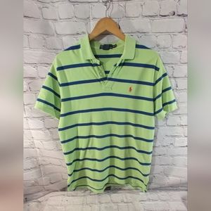 Mens Polo Ralph Lauren Neon Green Y2K Striped Preppy Polo Shirt M